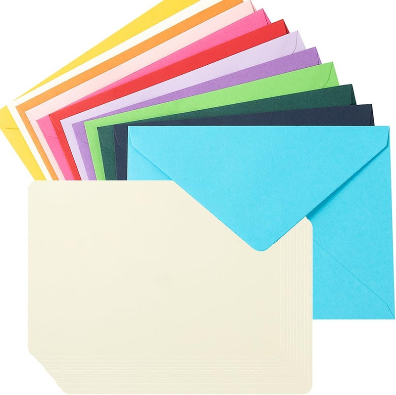 Wishop A7 Colorful Envelopes and Blank Cards 24 Pieces A7 Envelopes and 24 Pieces 5x7 Cream Color Flat Cards for Weddings, Invitations, Birthday, Baby Shower (Cream/Multicolor) - Image 1
